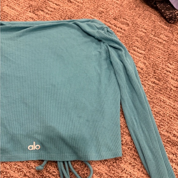 ALO Ribbed Cropped Cinch Long Sleeve in Blue Splash - Picture 5 of 5